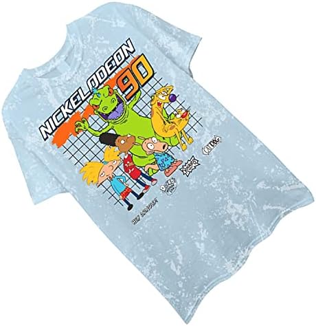 Класична кошула за премотување на Nickelodeon Mens - Rugrats, Ren & Stimpy, и Hey Arnold Tie Tie маица