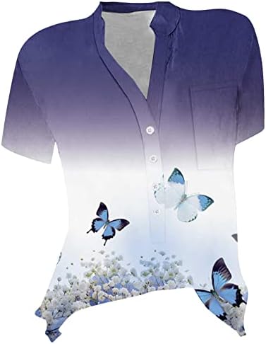 Основи кошула жени v вратот блуза краток ракав Туника кошули цветни маички за печатење маички лесни врвови дама девојка