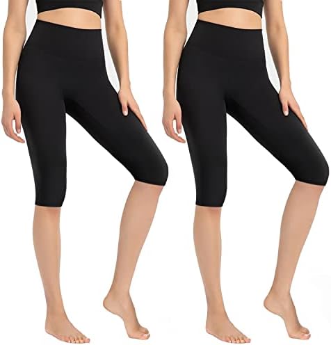 Fullsoft 2 пакувања женски хеланки со должина на коленото -високи половини капри за велосипедисти -работни летни летни јога