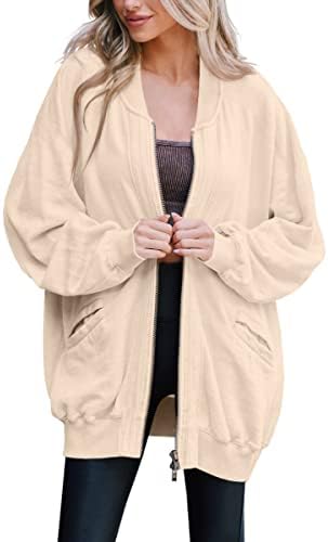 Вихион женски патент џемпер капка рамо преголема бомбашка јакна, обичен долг палто