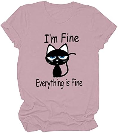 Женска симпатична животинска маичка мачка буква печати врвови кошули кратки ракави случајни летни есен маичка 2023 облека мода