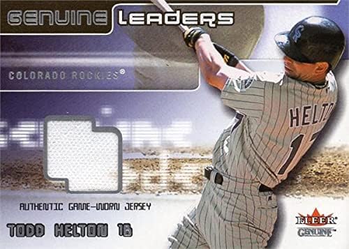 Тод хелтон играч носеше џерси лепенка бејзбол картичка 2002 Флер Вистински Лидери МЛБ Игра Користи Дресови