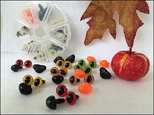 Мешани безбедносни очи и носеви асортиман во тркалезна пластична кутија за есенски проекти за шиење на капчиња за Ноќта на вештерките