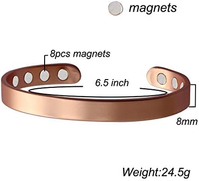 Чиста бакарна магнетна манжетна манжетна за нараквица за мажи и жени, со магнети 3500 Гаус- Закрепнување и олеснување на болката