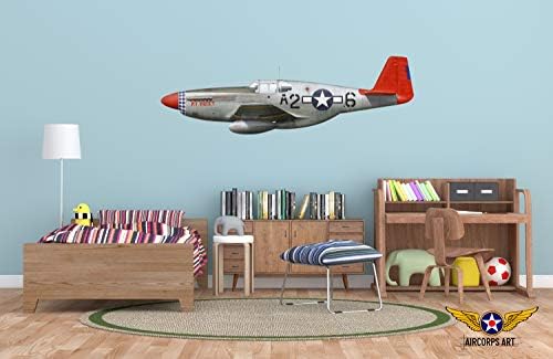 Aircorps Уметност P-51C Мустангот Црвена Опашка Мојот Пријател Авион Профил Ѕид Уметност Налепница | Подарок За Момчиња и Пилоти
