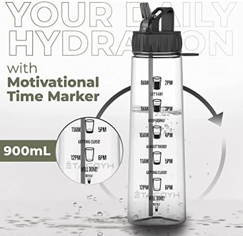 Хидрат тракер 900мл шише со слама вода - со мотивациони ознаки за време, без БПА