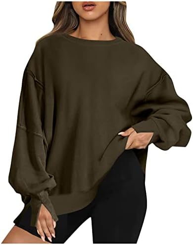 Nokmopo Работни џемпери за жени обични модни модни долги ракави солидна боја патент џеб џеб џеб врвен плетен пулвер врвот на