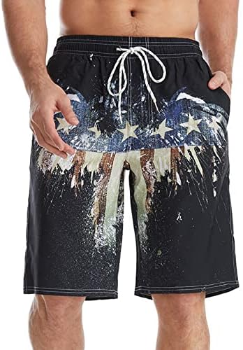 Машки панталони Миашуи кратко брзо сушење лабаво сурфање лента шема мода случајна плажа за капење шорцеви за мажи за мажи