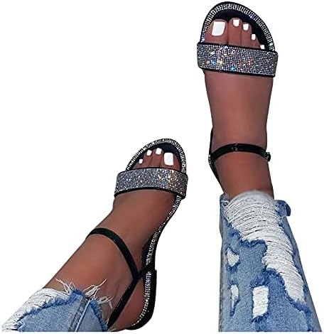 IQKA жени летни чевли Sequin Sequin Tround Toe Poy Slip на станови сандали, лента за лесни лесни чевли