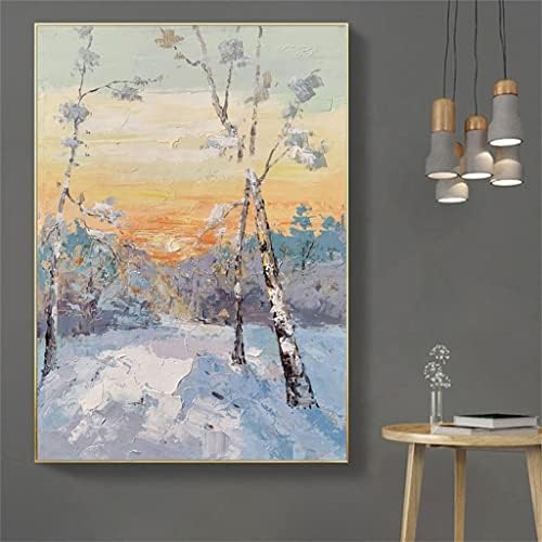 MJWDP Зимска снежна дрво надвор од изгрејсонце Прекрасна голема големина рачно насликано дебело масло за сликање wallидна уметност домашна декорација