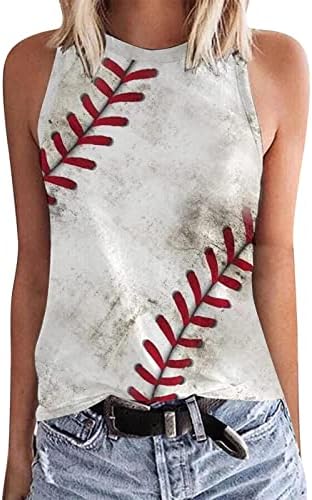 ЛЕТСКИ ЛЕТСКИ ТЕНКИ НА ЛЕСПЦИЈА за жени моден бејзбол печатење елек екипаж на маички без ракави, обични блузи, џемпери за блуза