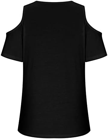 Женски ладно рамо врвови 2023 летен обичен трендовски кратки ракави против маички со вратот цветни графички маички слатки облеки