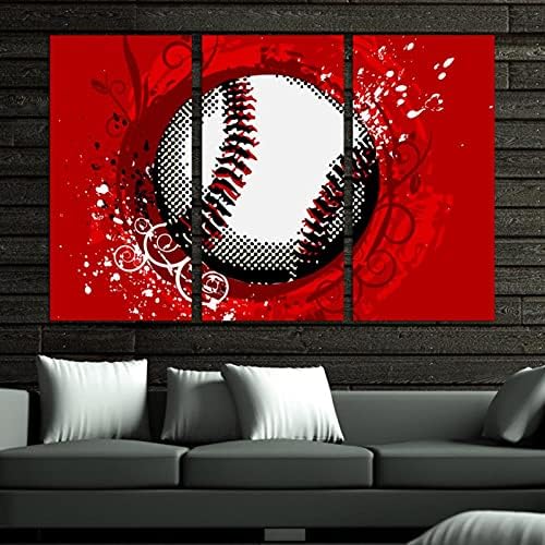 Wallидна уметност за дневна соба, спортска бејзбол црвена позадина врамена декоративна масло за сликање постави декоративни