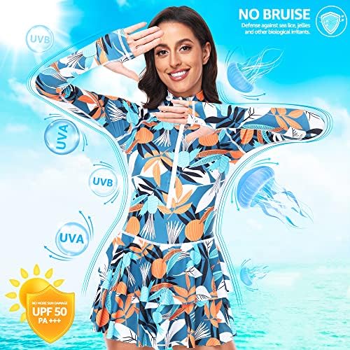 Единственабела чувар на осип за жени, 1 парче - долги ракави костими за капење UV UPF 50+ кошула за пливање
