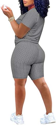 Женски текстурирани облеки од 2 парчиња летни обични и кратки панталони сетови за спортски фитнес -текови за лифт за лифт