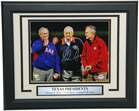 Нолан Рајан потпиша автограм 16x20 Фото -врамена w Претседатели Буш 41 & 43 PSA/DNA - Автограмирани фотографии од MLB