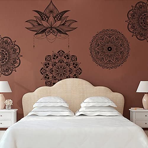 Runtoo Мандала цветна wallидна уметност налепница црна бохо лотос цветна wallидна декларација за дневна соба спална соба јога