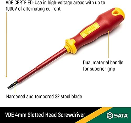 Изолирани електричари SATA VDE 4мм залепен шрафцигер со глава со рачка VDE и S2 челик сечило 4x4 - ST61323SC