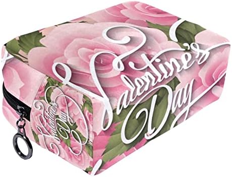 Козметички кеси за жени, чанти чанти чанти за шминка за шминка за складирање девојки, в Valentубени розови рози цвеќиња