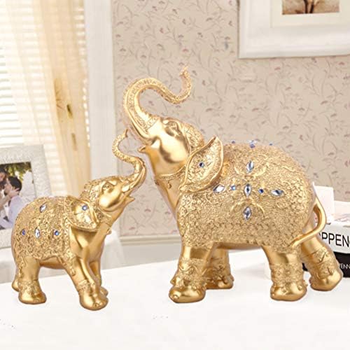 Besportble 2 парчиња мајки и бебиња слонови фигура статуална скулптура канцеларија за домашни масички украси златно