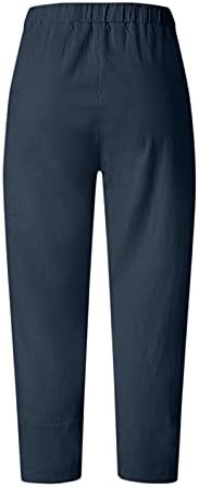 Баги памучни постелнини панталони за жени обични еластични половини лето бохо широко нозе хареми пантолони исечени панталони џебови