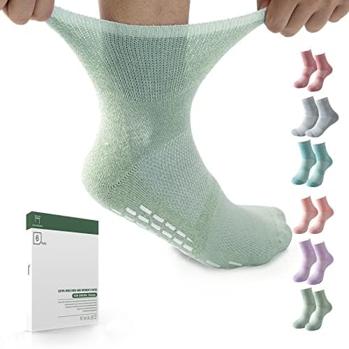 Булинлулу Дијабетични Чорапи со Држачи за Жени&засилувач; Мажи-6 Пара Бамбус Необврзувачки Дијабетични Чорапи За Глуждот, Екстра