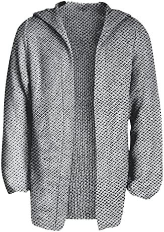 Машки долг кардиган џемпер со качулка со качулка плетена тенка фитлива отворена предна линија зимски кардигани