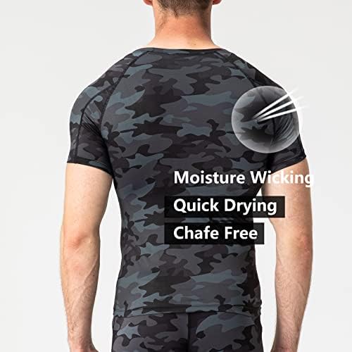 3 пакувања кошули за компресија за мажи, атлетски ладен сув краток ракав за маички маици маици под подмачкување