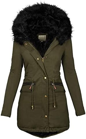 Зимски палта за жени волна, јакни за жени, женски зимски палта Топла густа јакна Голема крзно јака поштеди качулка подигната