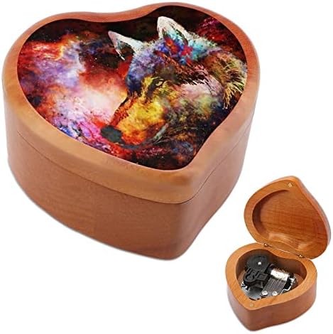 Акварел Волк срцев музички кутија Дрвени музички кутии Најдобар подарок за годишнината на Божиќниот роденден