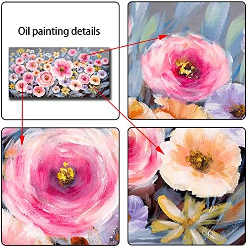 Слики со масло од Хсодону, слики од 24х48 инчи разнобојни брилијантни розови цвеќиња нафта за сликање wallидна уметност 3Д рачно