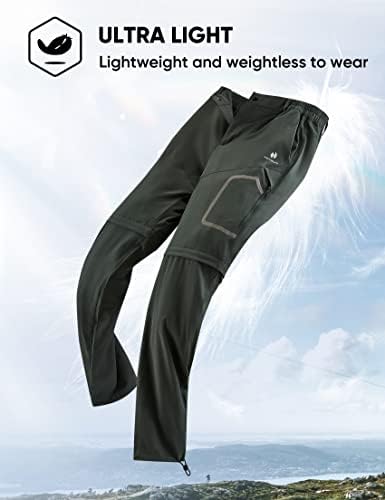 Hotsuit машки пешачки панталони конвертибилни еластични половини Брзо сув лесен UPF50+ дишење со повеќе џебни појаси
