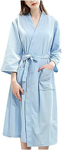 Hcjkdu женски вафли плетени облеки, лесни облеки за жени со 3/4 ракави бањарка наметка со мека облека за спиење дами ноќна облека
