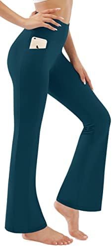 Afitneенска целосна должина/капри подигање јога панталони со џебови, високи половини со пламен тренинг панталони за панталони