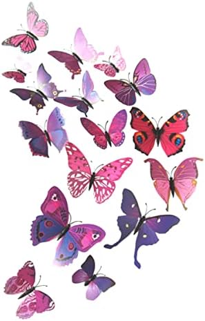 Toddmomy 24pcs деца живописни пеперутки домашни украси за лепила налепници за пеперутка магнетна Д ПВЦ отстранлив животно виолетова