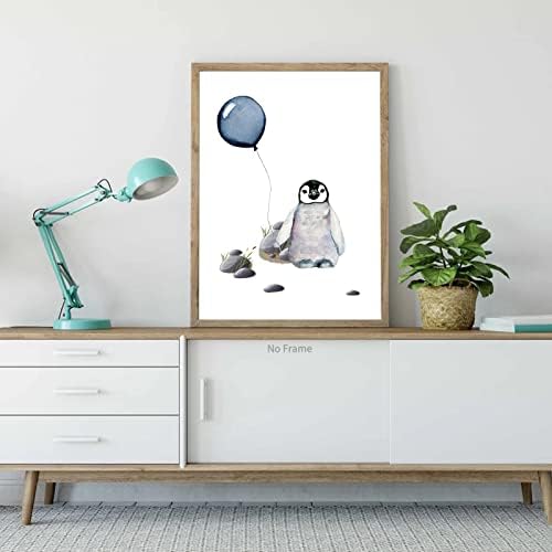 Сини балони wallидни уметности смешни животни постер расадник животински уметнички дела панда тигар пингвин болен сет за печатење
