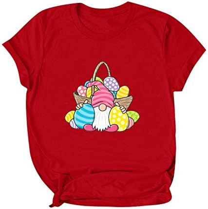 Велигденски ден Смешна маица за жени слатки гноми јајца графички маички лабави тркалезни вратот за кратки ракави за одмор на