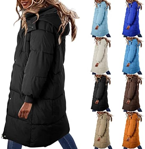 Палто со палто памук зимска долга должина на коленото, памучна јакна, жени лабава задебелени жени со качулка, плус ски -палто
