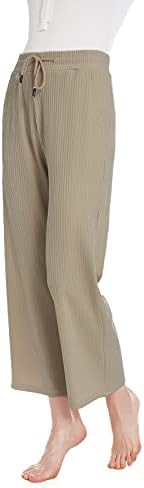 Tuofuxi женски удобни плетени палецо панталони, опуштете се со панталони со широко нозе