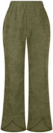 Женски обични панталони со права нозе бесплатно опуштено вклопено склопување панталони панталони поделени подигање со џеб со