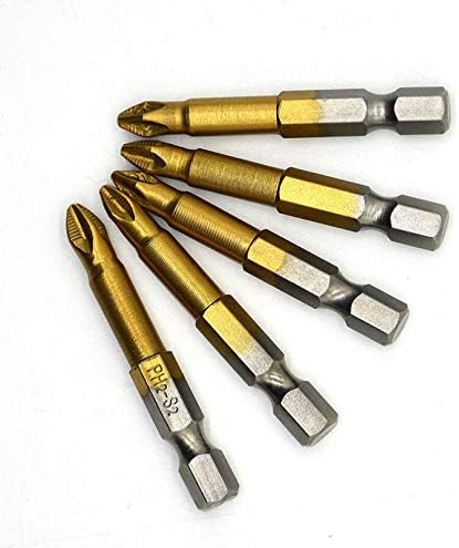 Шрафцигер 5 парчиња/постави 1/4 хексадецимален титаниум обложен PH2 анти -лизгачки парчиња електрични парчиња шрафцигер со магнетски