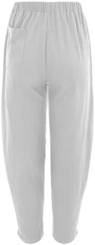 Памучни постелнини панталони женски летни хареми каприс панталони лабави вклопени јога панталони високи еластични половини долги