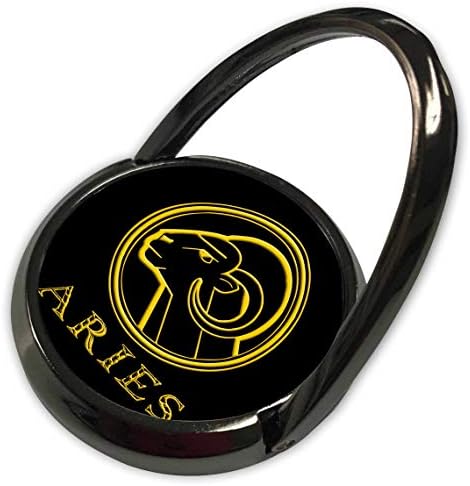 3drose Alexis Design - Зодијак - Зодијак знак на Овен. Слика на овен во тркалезна рамка. Жолта на црна - телефонски прстен