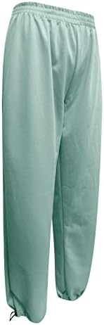 Џемпери за женска цврста боја, случајна еластична еластична половината, влечејќи широки панталони за нозе, џогер, кој работи